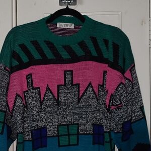 One Step Ahead Women's Graphic Sweater - Green, Pink, Black